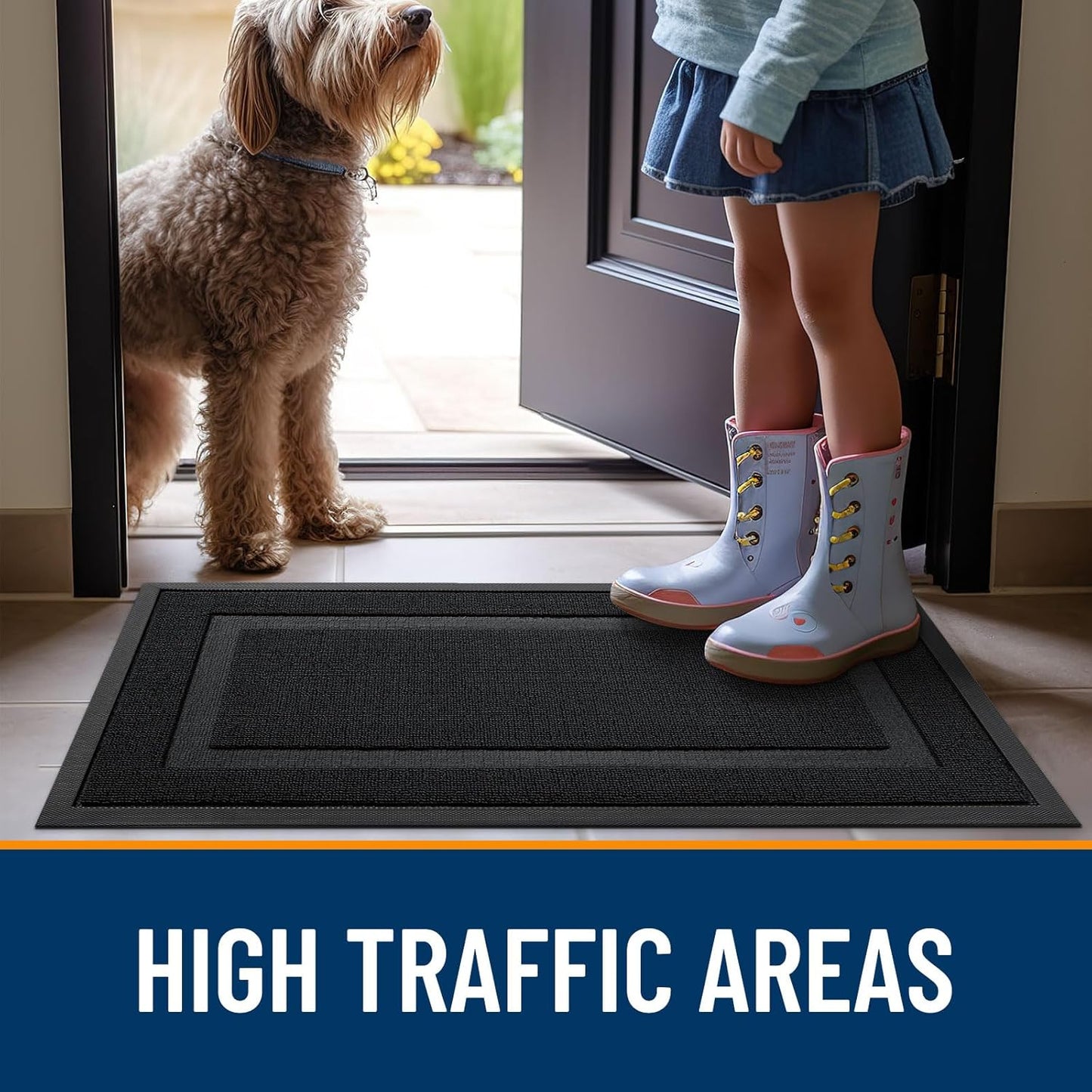 OLANLY Waterproof Front Door Mat - All-Season Indoor/Outdoor Doormat | Sturdy Natural Rubber, 33x21, Jet Black