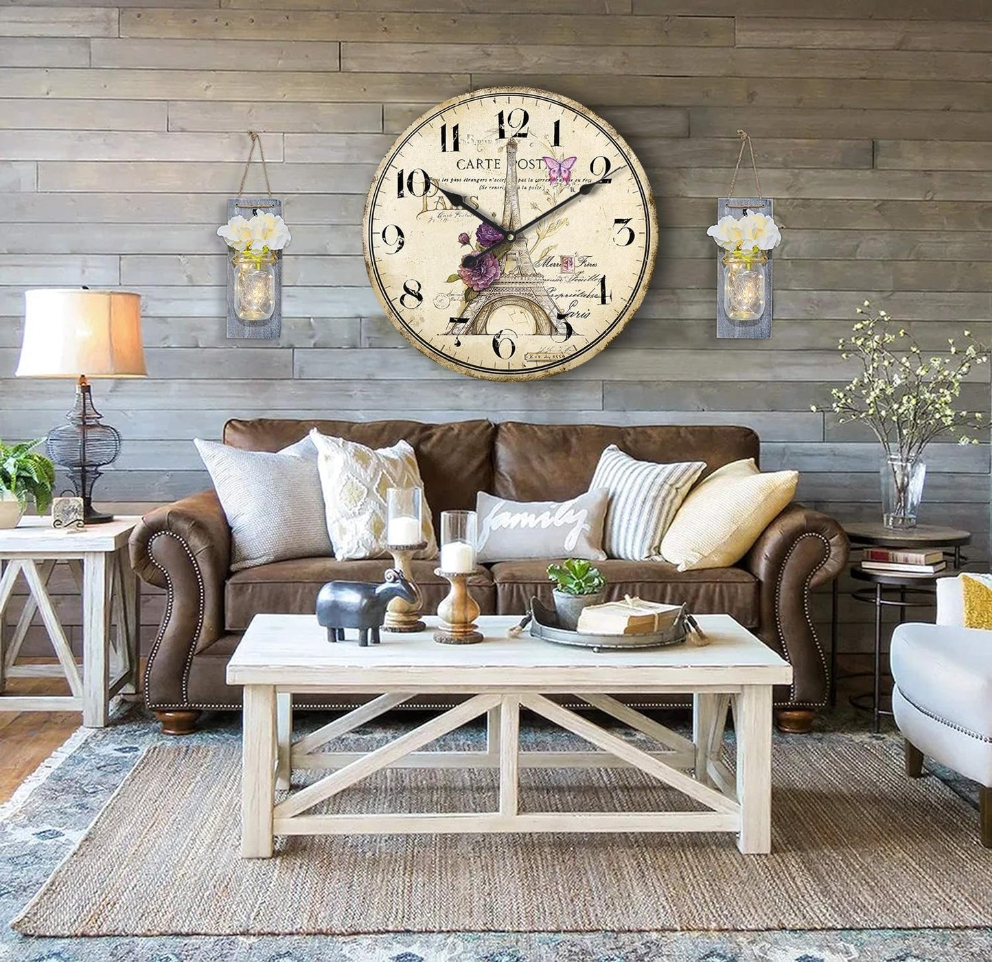 12-Inch Retro Paris Eiffel Tower Wall Clock - Silent Battery Operated Decor for Kitchen & Living Room