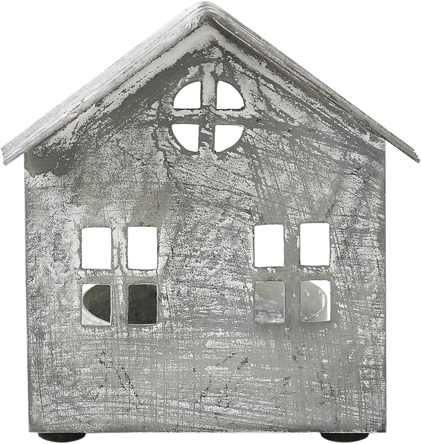 Antique Grey Metal Village House Tealight Holder - 3.25x2.75x2 Inch Decorative Accent