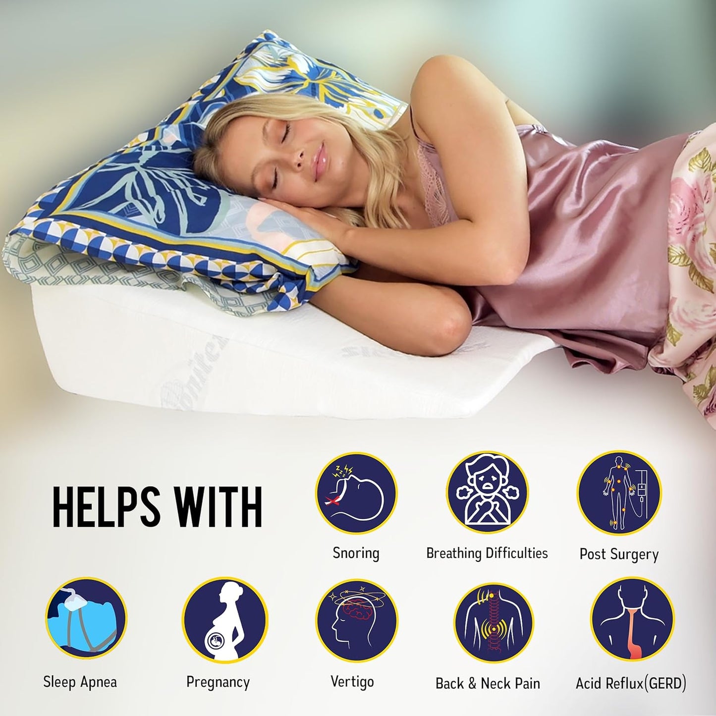 Sleepnitez Bed Wedge Pillow - Memory Foam for Acid Reflux, Snoring & Sleep Apnea | 8" Height, Luxurious Comfort