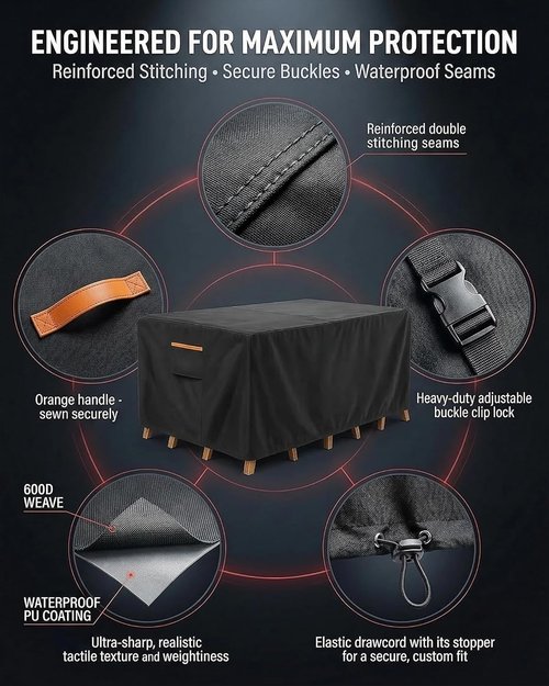 Heavy Duty 600D Waterproof Outdoor Patio Furniture Cover by [Brand Name] | UV Resistant & Windproof | 64” L x 52” W x 28” H, Black