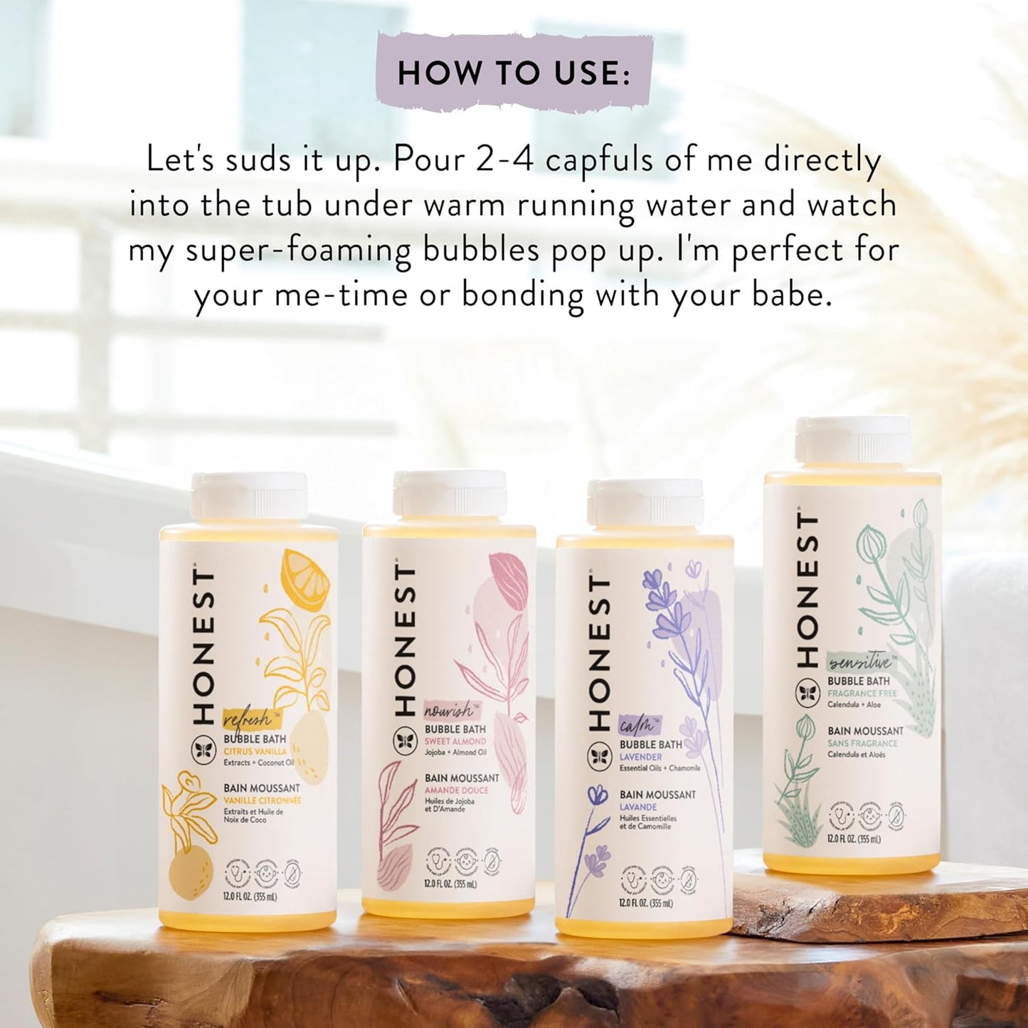 The Honest Company Foaming Bubble Bath | Tear-Free, Hypoallergenic Lavender Calm, 12 fl oz
