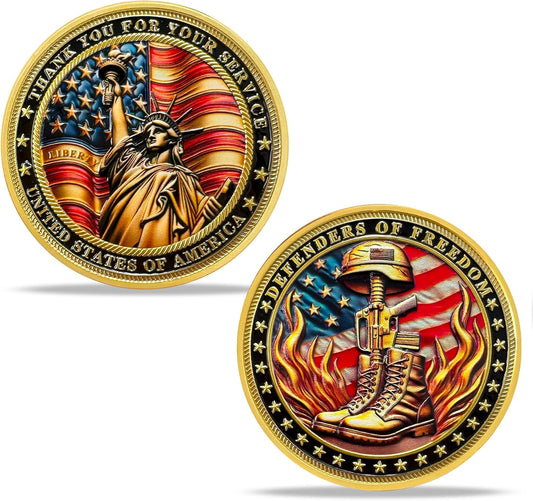 **Flame Boots Military Challenge Coin - Patriotic Eagle Flag Commemorative Token for US Army Veterans**
