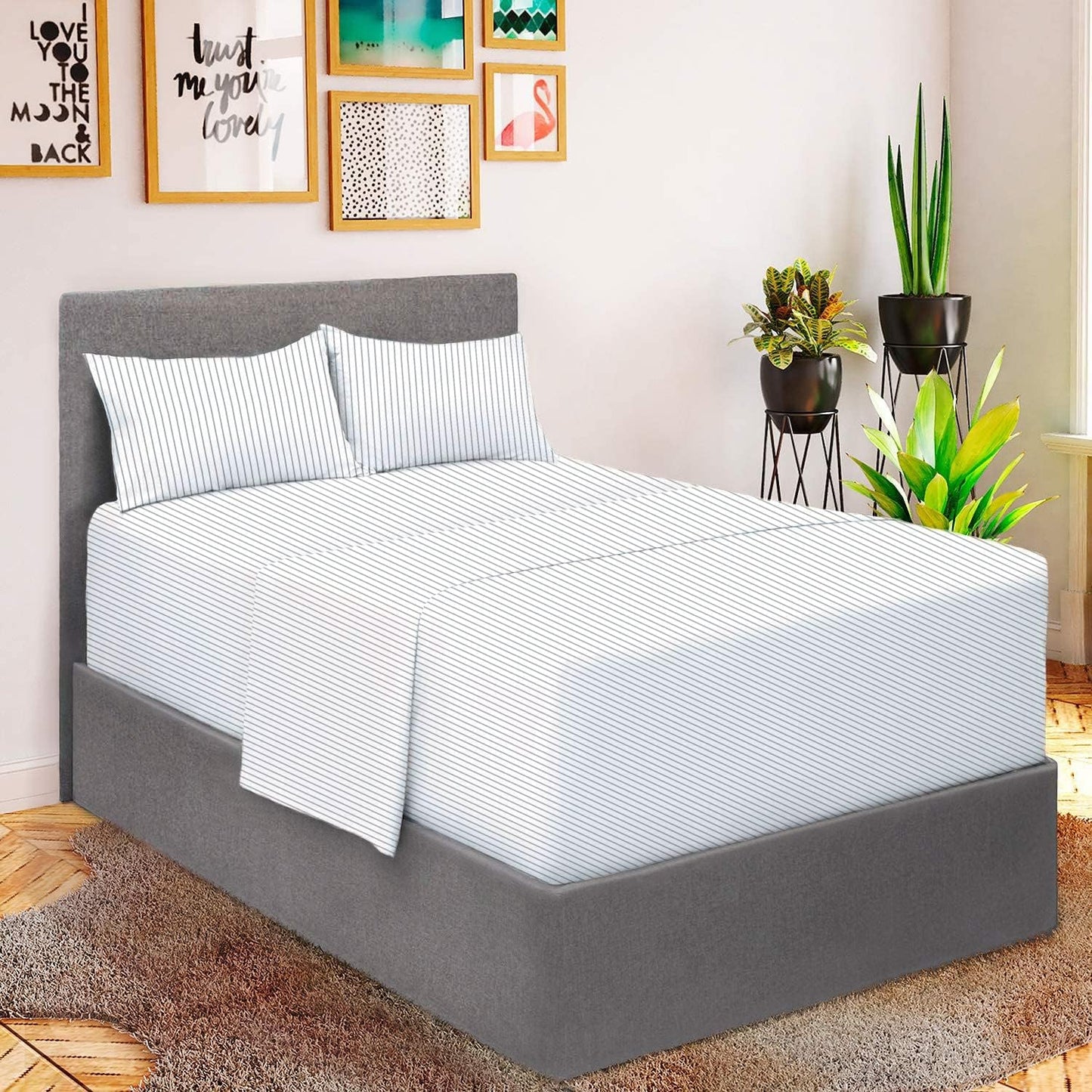 Mellanni Extra Deep Twin Sheets - Hotel Luxury Bedding Set | Ultra Soft, Cooling & Wrinkle Resistant (Pinstripe Gray)