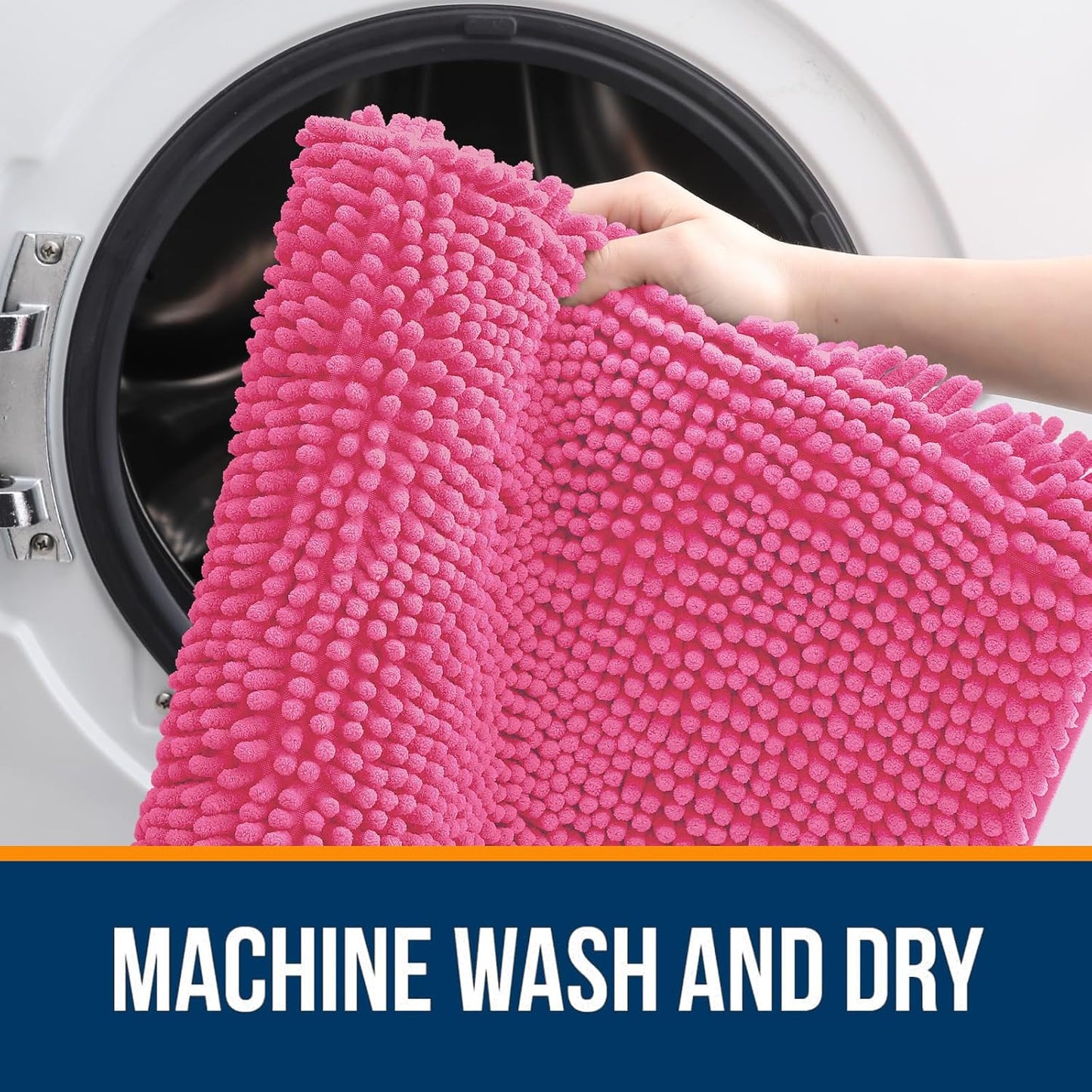 OLANLY Large Bath Rugs - Extra Soft Chenille, Quick Dry & Absorbent | 50x30, Hot Pink
