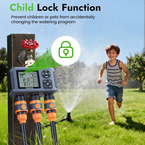 Insoma Water Timer - 3-Zone Outdoor Hose Timer with Brass Inlet & IPX5 Waterproof | Garden Irrigation Controller