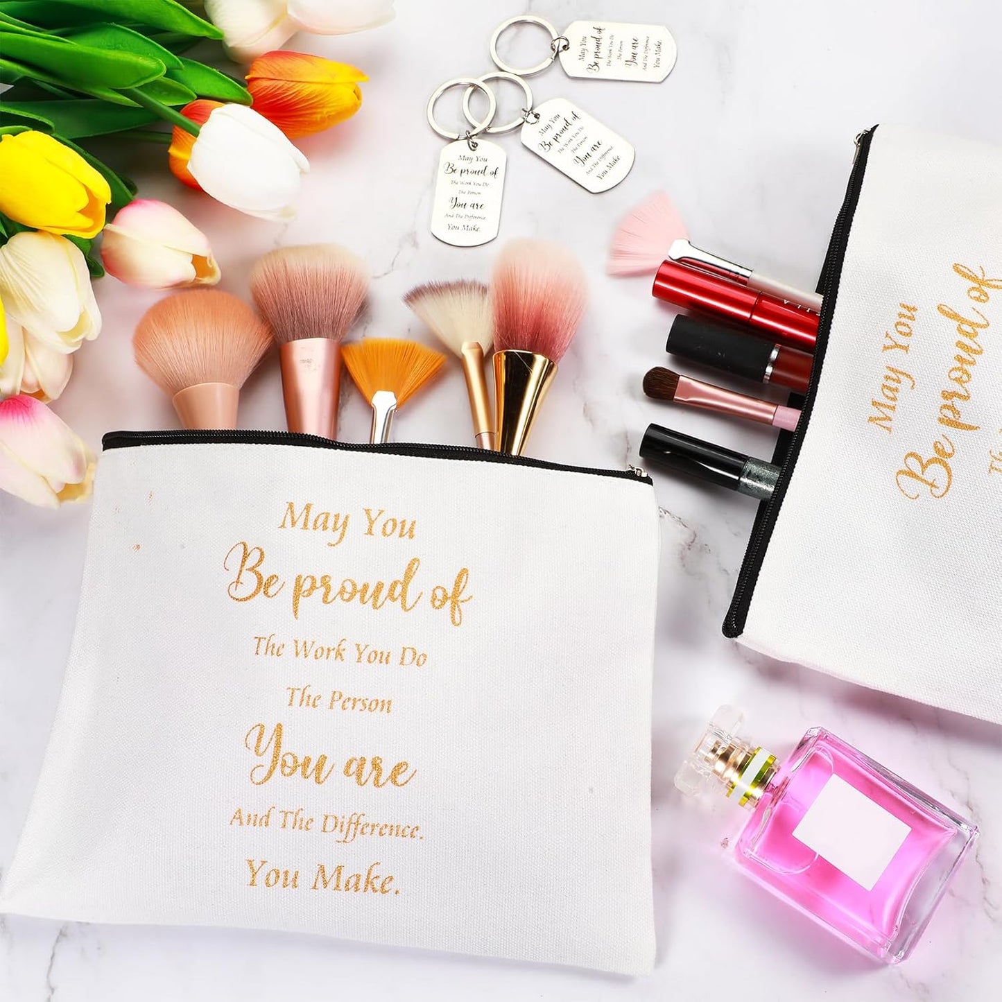 Tioncy 36 Pcs Employee Appreciation Thank You Gifts for Women Nurse Teacher Staff Coworker Cups Makeup Bag Keychain Gift Set(Encouragement)