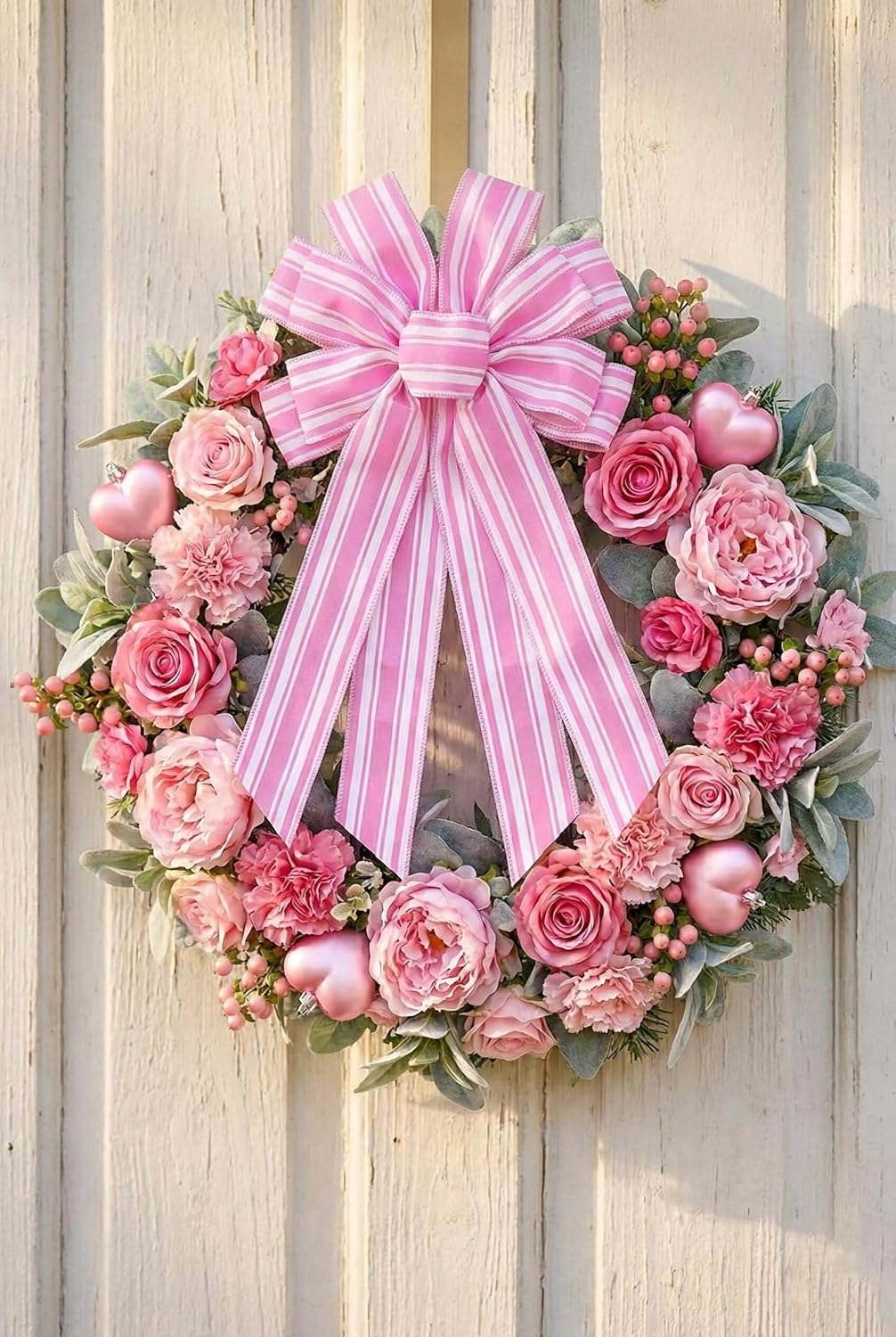 Regine Switzerland Pink & White Striped Wreath Bow - 20x11 Inch Large Baby Shower Decor