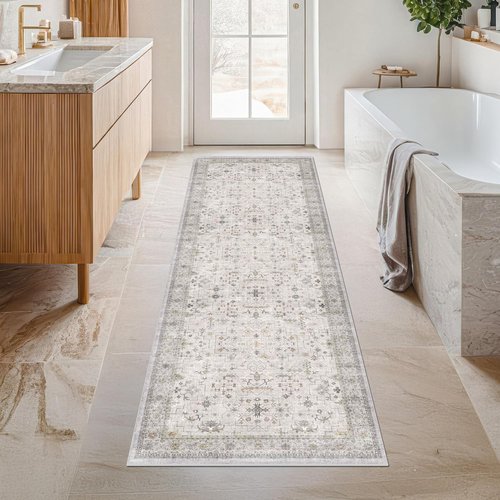 Hazo Haus Washable Light Gray 2'6"x8' Non-Slip Runner Rug | Stain Resistant for Kitchen & Hallway