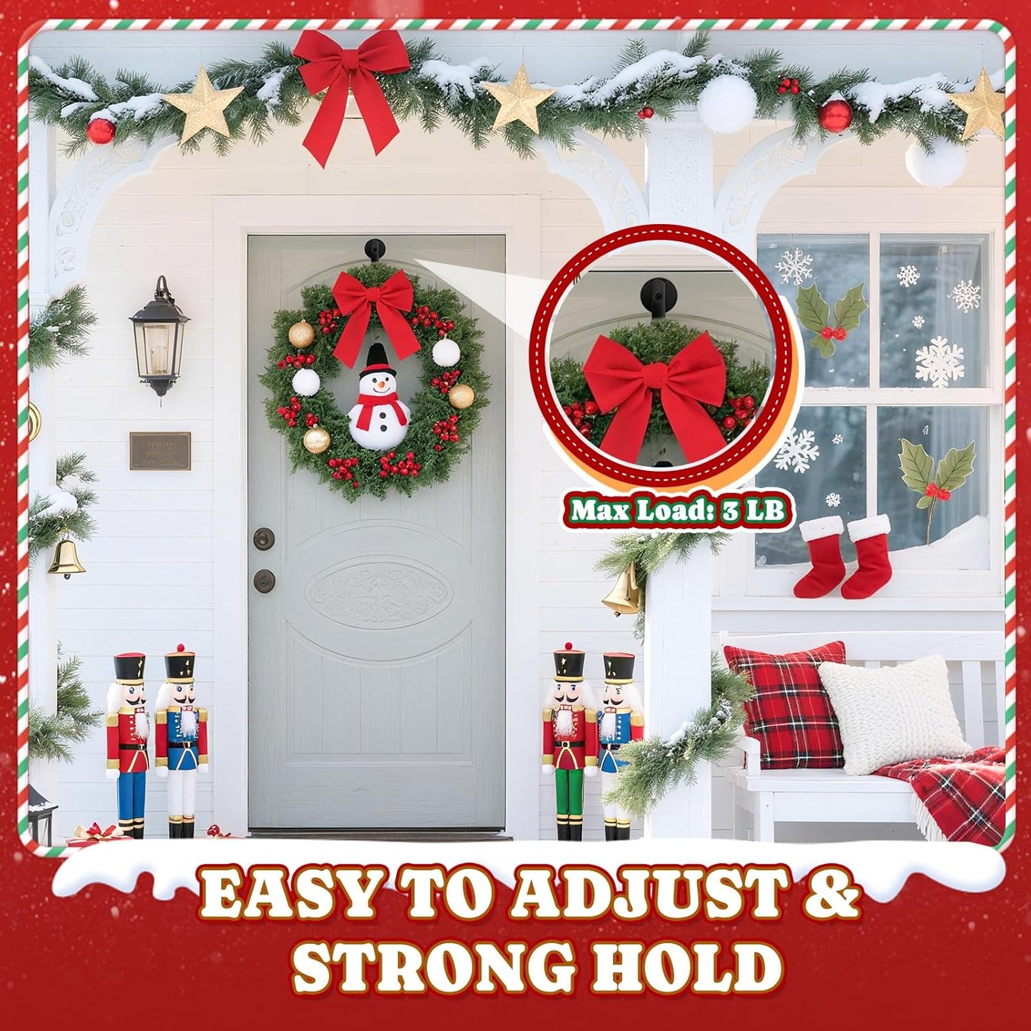 Skiennix Magnetic Wreath Hanger - Rubber Coated Hooks for Metal Doors & Fridges | Black, 2 Pcs