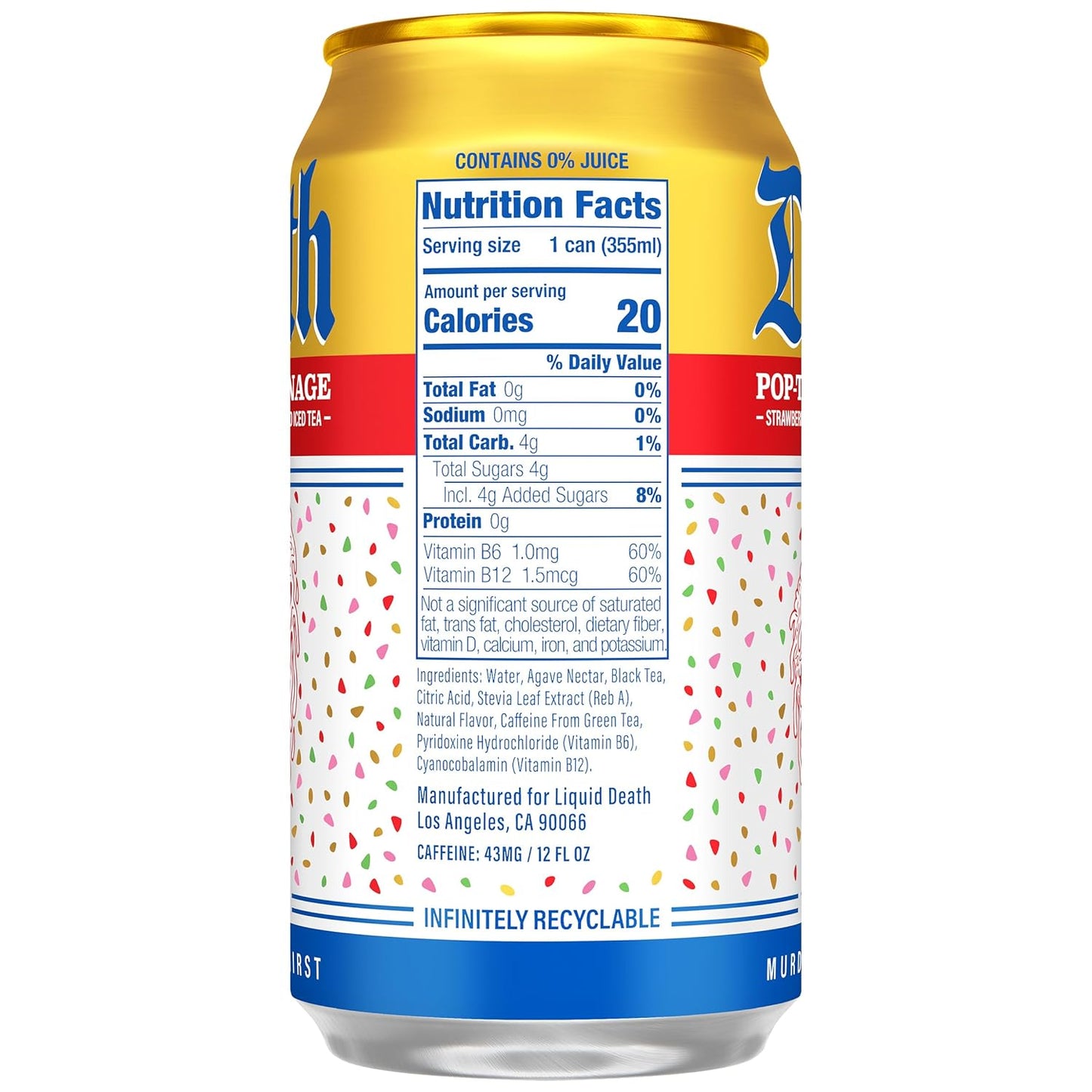 Liquid Death Iced Tea - Pop-Tarts™ Carnage Black Tea with Strawberry Flavor | 12 Fl Oz (Pack of 12)