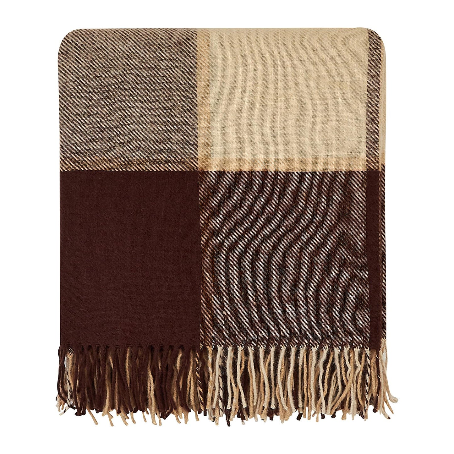 Cozy Blankets - New Zealand Virgin Wool Throw Blanket, Indoor and Outdoor Blankets and Throws, Comfortable Soft Blanket with Fringes and Tartan Pattern, 67 x 79 in, Queen Size, Brown