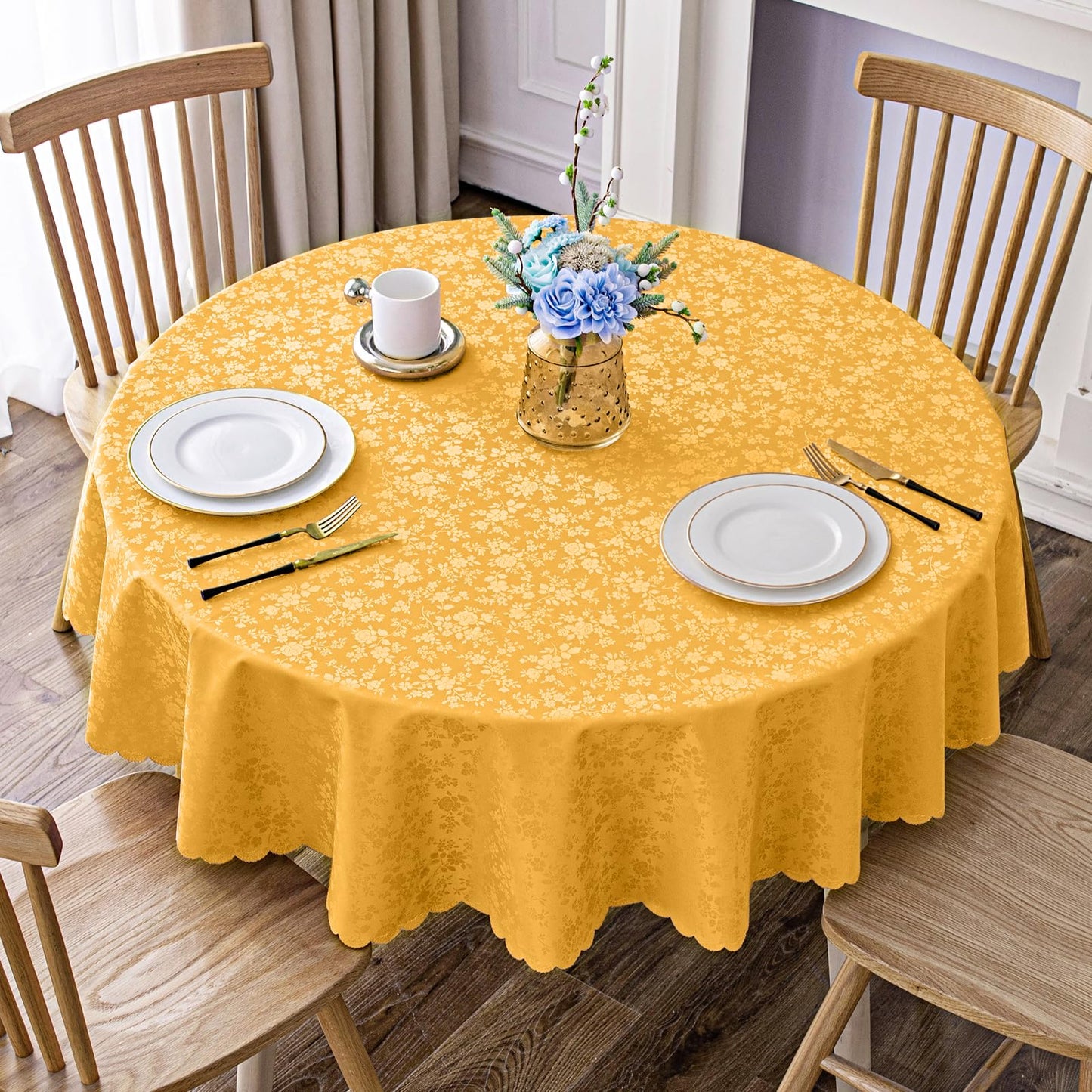 Smiry Round Table Cloth, Waterproof Heavy Duty Vinyl Tablecloths, Wipeable Washable Table Cover for Kitchen and Dining Room (Mustard Yellow, 70" Round)