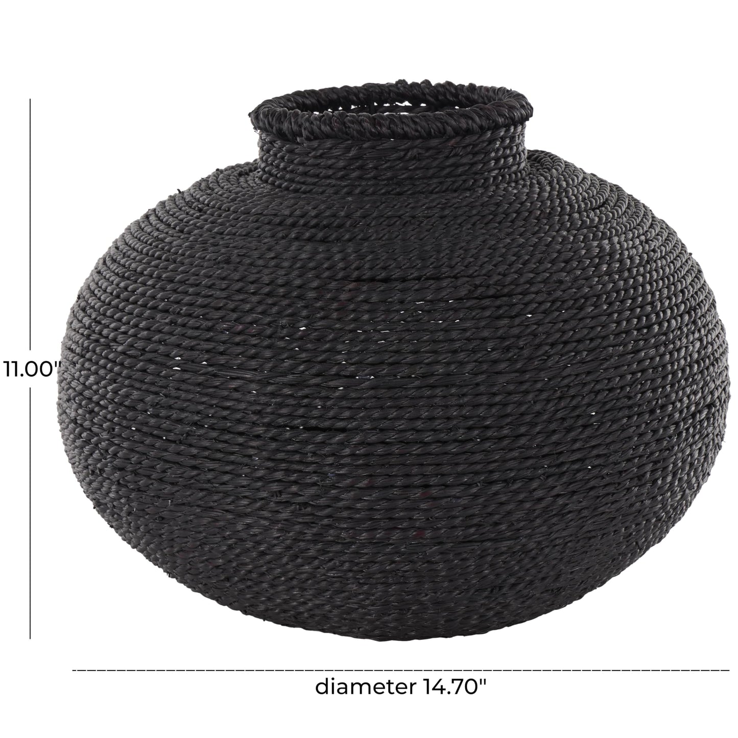 Deco 79 Metal Handmade Decorative Vase Wrapped Pot Centerpiece Vase, Flower Vase for Home Decoration 15" x 15" x 11", Black