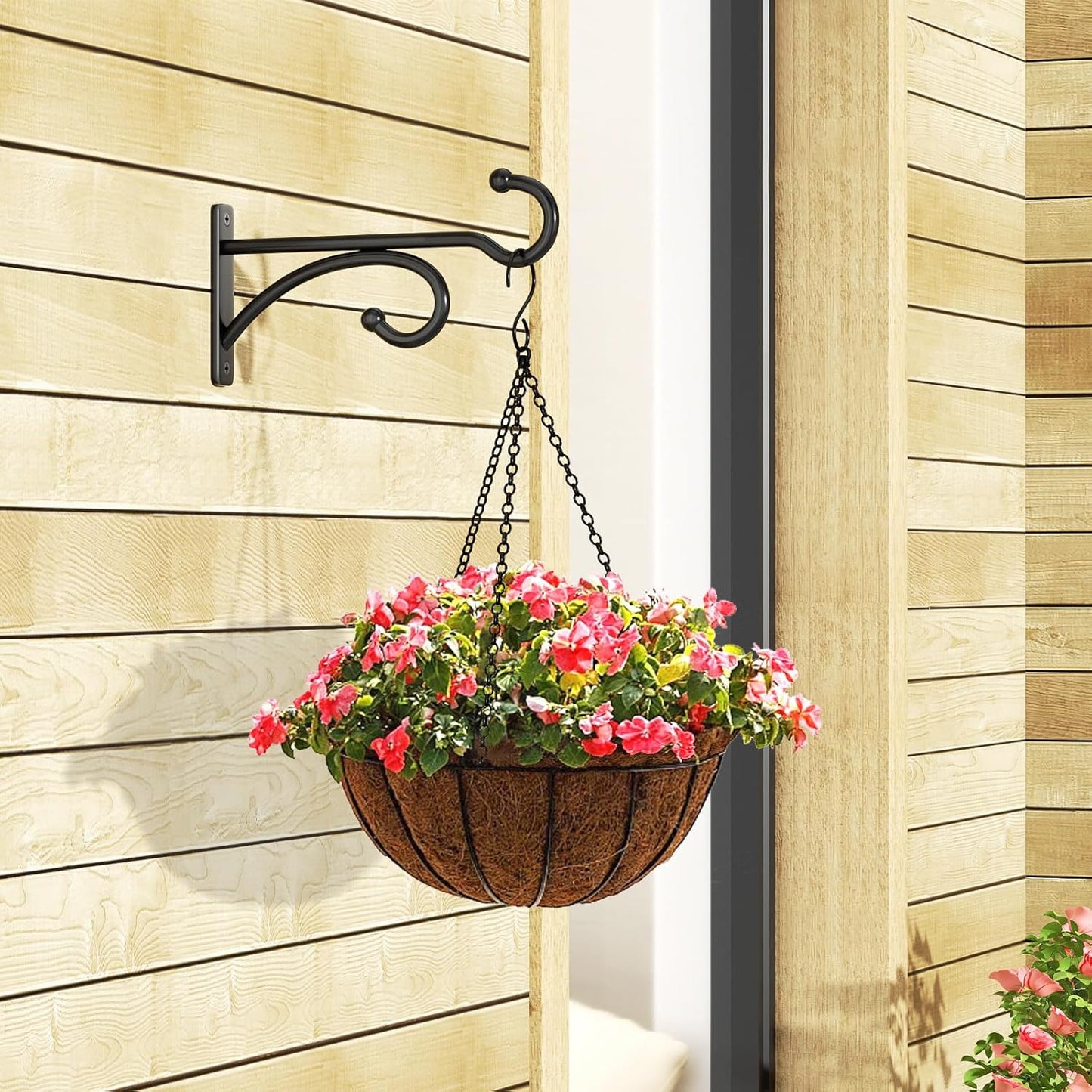 Plant Hanger Hooks - Black Metal Wall Mounts for Indoor/Outdoor Planters | 2-Pack for Baskets & Lanterns