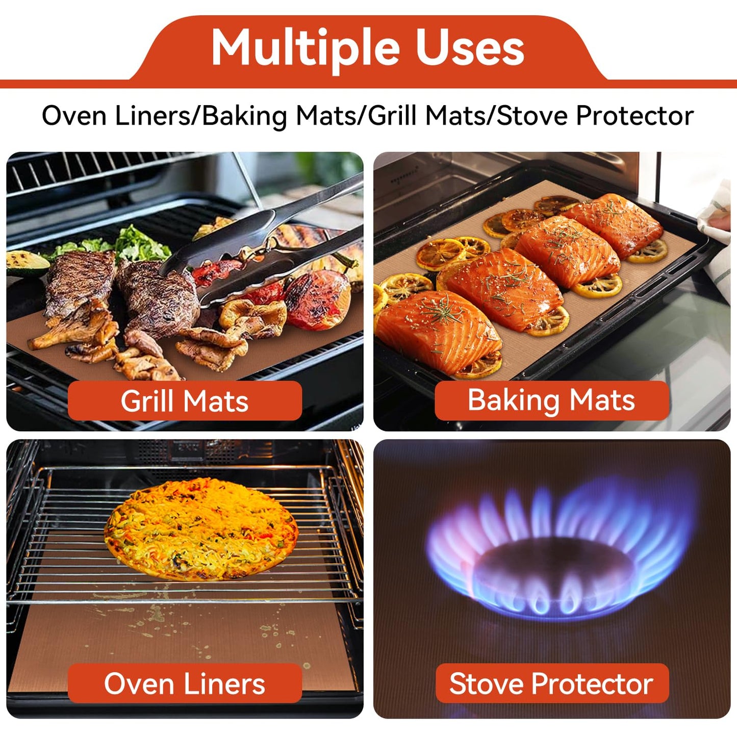 Oven Liners for Bottom of Oven - 2 Pack Large Heavy Duty Mats, 23.6"x15.7" Non-Stick Reusable Liner for Electric, Gas, Toaster Ovens Grills - BPA & PFOA Free Kitchen Accessory to Keep Oven Clean