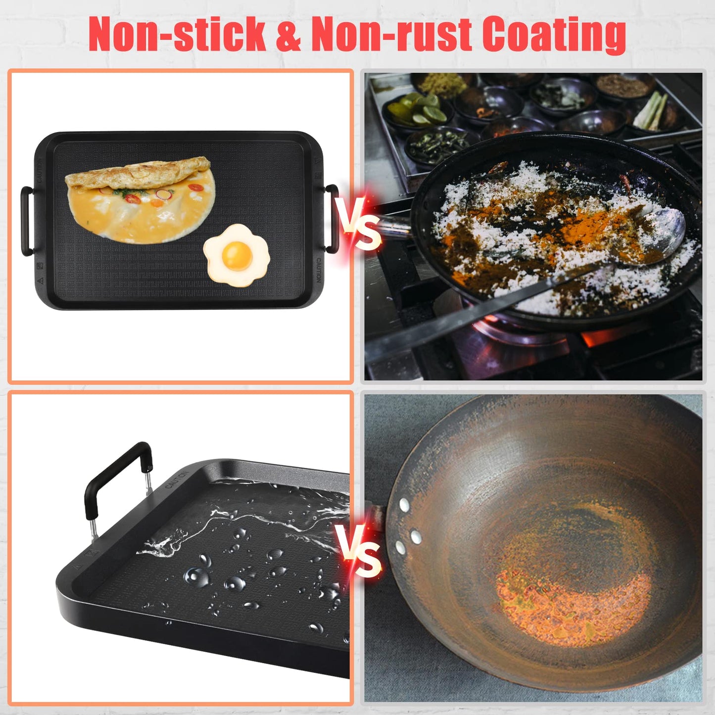CukAid Flat Top Grill - Non-Stick Stovetop Griddle, Aluminum, Dishwasher Safe
