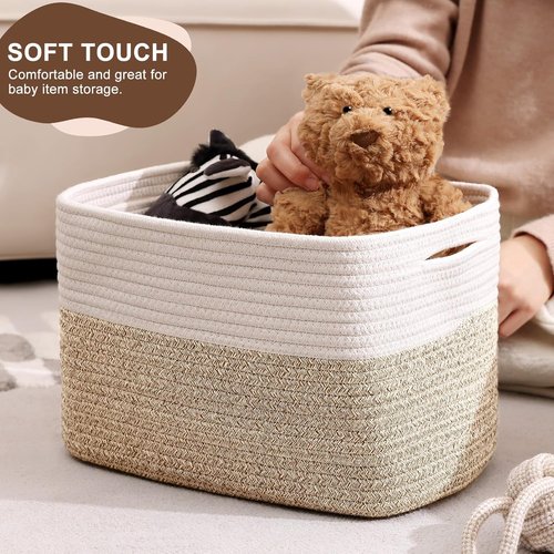 Homsorout Cotton Rope Baskets for Organizing | 12” Decorative Woven Storage Bins - 4 Pack in White/Brown
