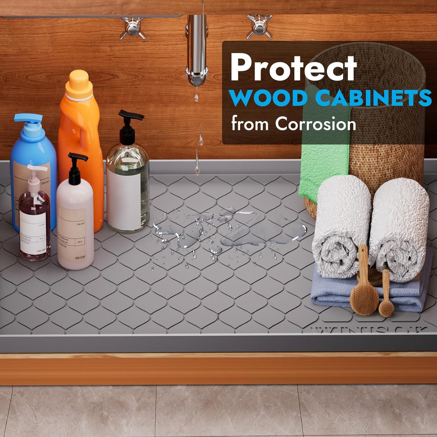 Winisok Silicone Under Sink Mat - Waterproof Kitchen Organizer | 34" x 22" Shelf Liner & Cabinet Protector