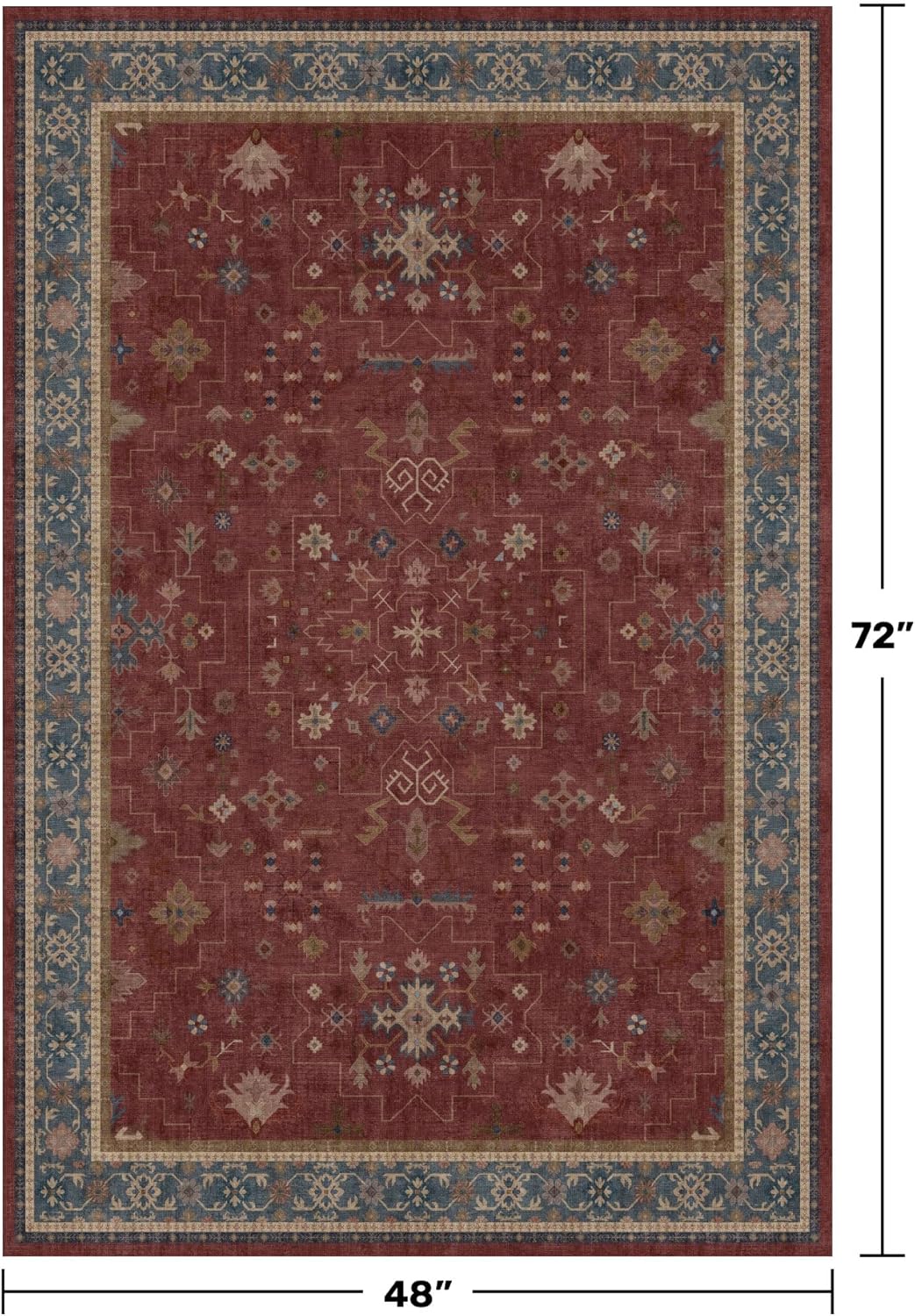 Turkish 4x6 Area Rug - Washable, Stain Resistant, Non-Slip | Unique Victorian Art Deco in Maroon & Burgundy