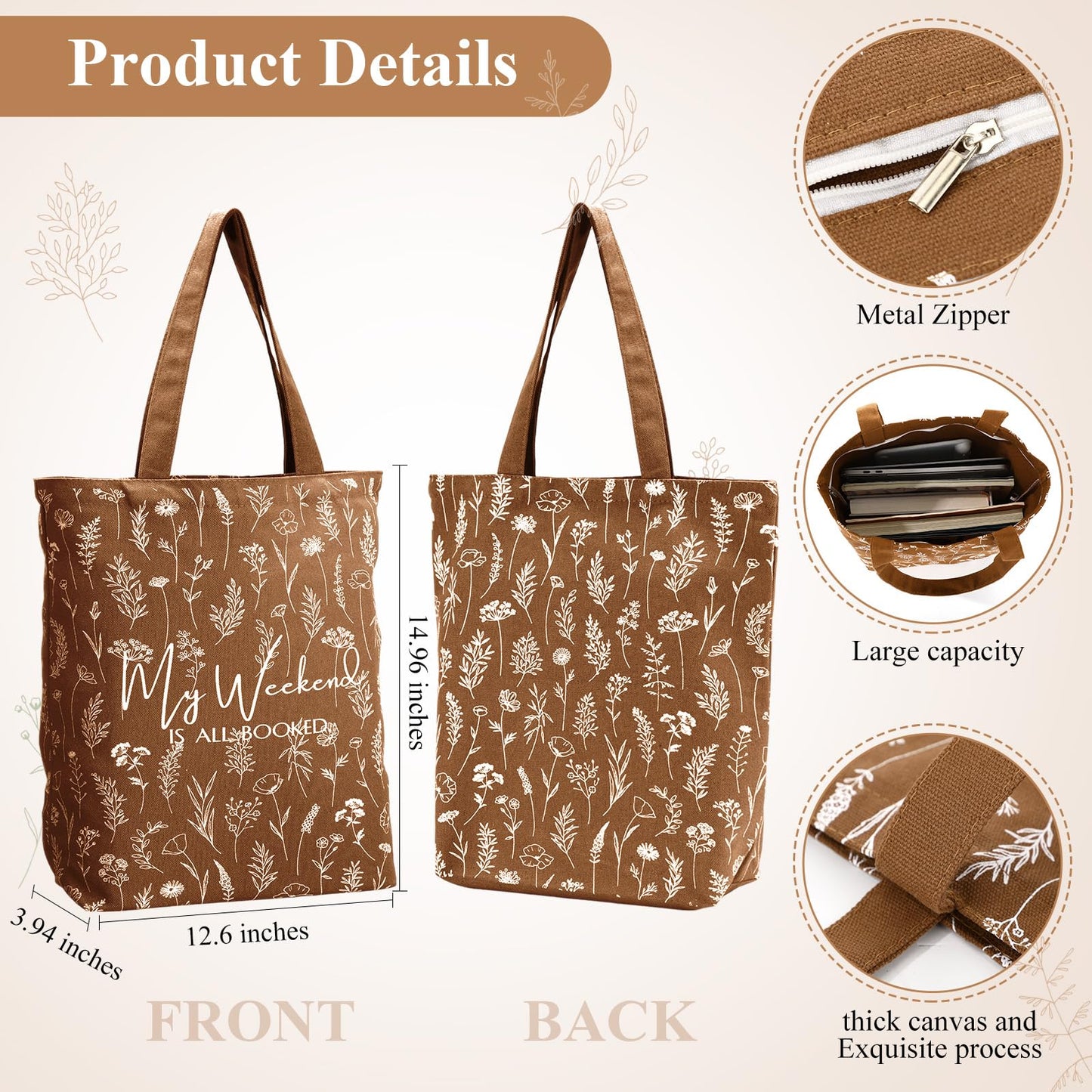 Havawish 14 Pcs Book Lovers Gifts for Women 16 oz Glass Cup Tote Bag A6 Journal Notebook Ballpoint Pens Highlighters Sticky Notes for Library Reader Bookworm Book Club(Brown,Aesthetic)
