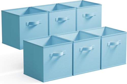 Granny Says Cube Storage Organizer - 11 Inch Foldable Storage Bins with Handles | Light Blue 6-Pack for Kids' Rooms