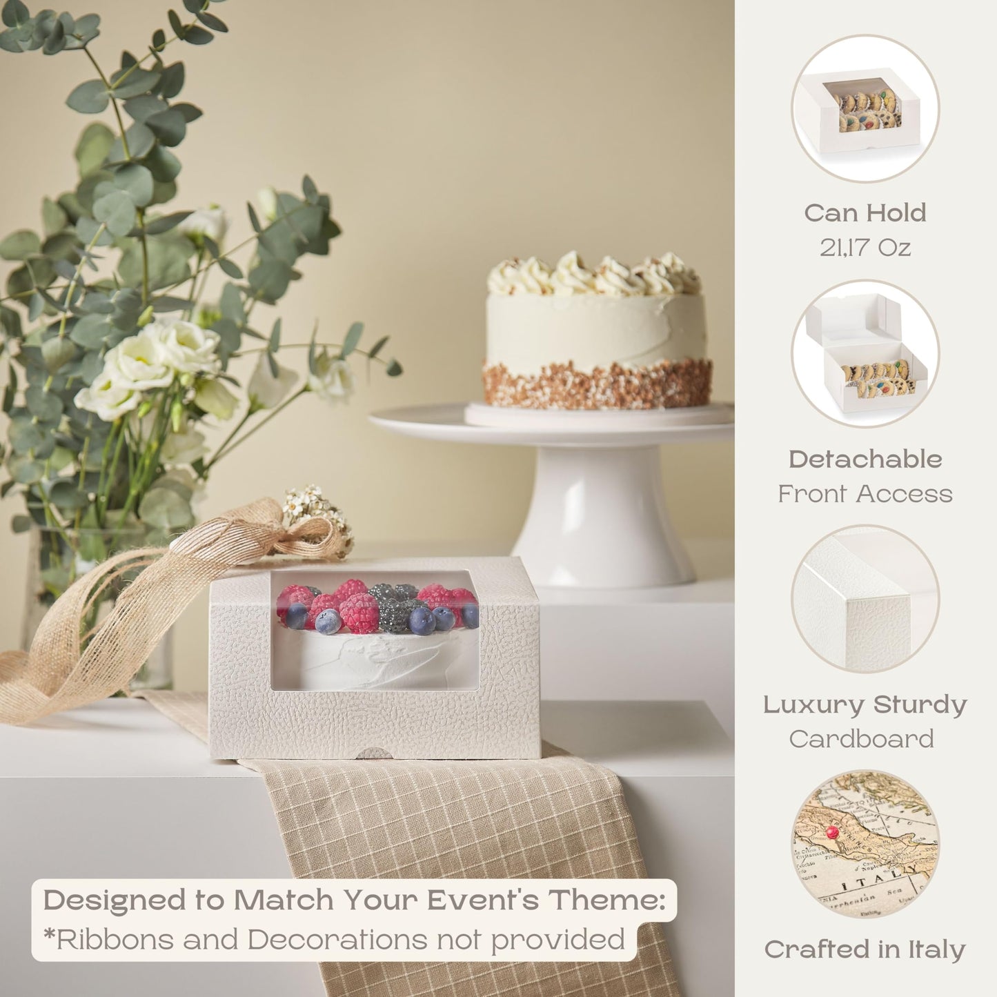Boxes Craftory Pack of 10 Bakery Boxes with Window (11.81" x 8.66" x 3.14") - Ideal for Cookie with Window, Pastry and Small Charcuterie, White Leather