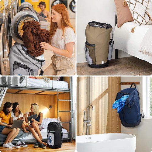 BALEINE 120L Laundry Bag Backpack, 900D Oxford Fabric Large Travel Laundry Bags with Shoulder Straps and 2 Mesh Pockets for College Dorm, Apartment, Laundromat (Black, 120L)