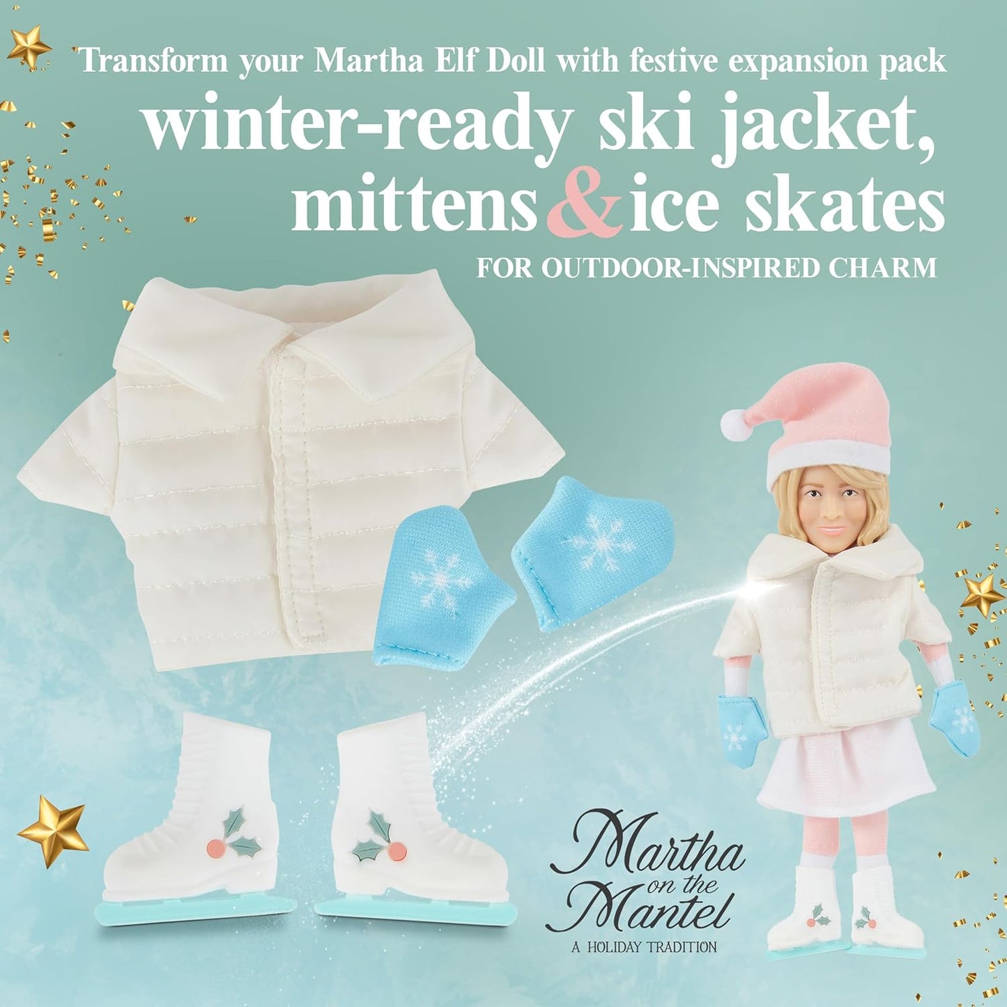 Martha Stewart Ski Jacket Expansion Pack - Fun Ice Skates & Mittens for Elf Collectible Gift