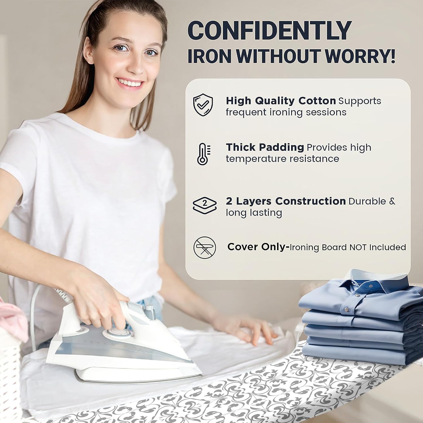 UniSimp Ironing Board Cover - Extra Thick Natural Cotton, Scorch Resistant, 15"x54" Size, Heatproof Ash