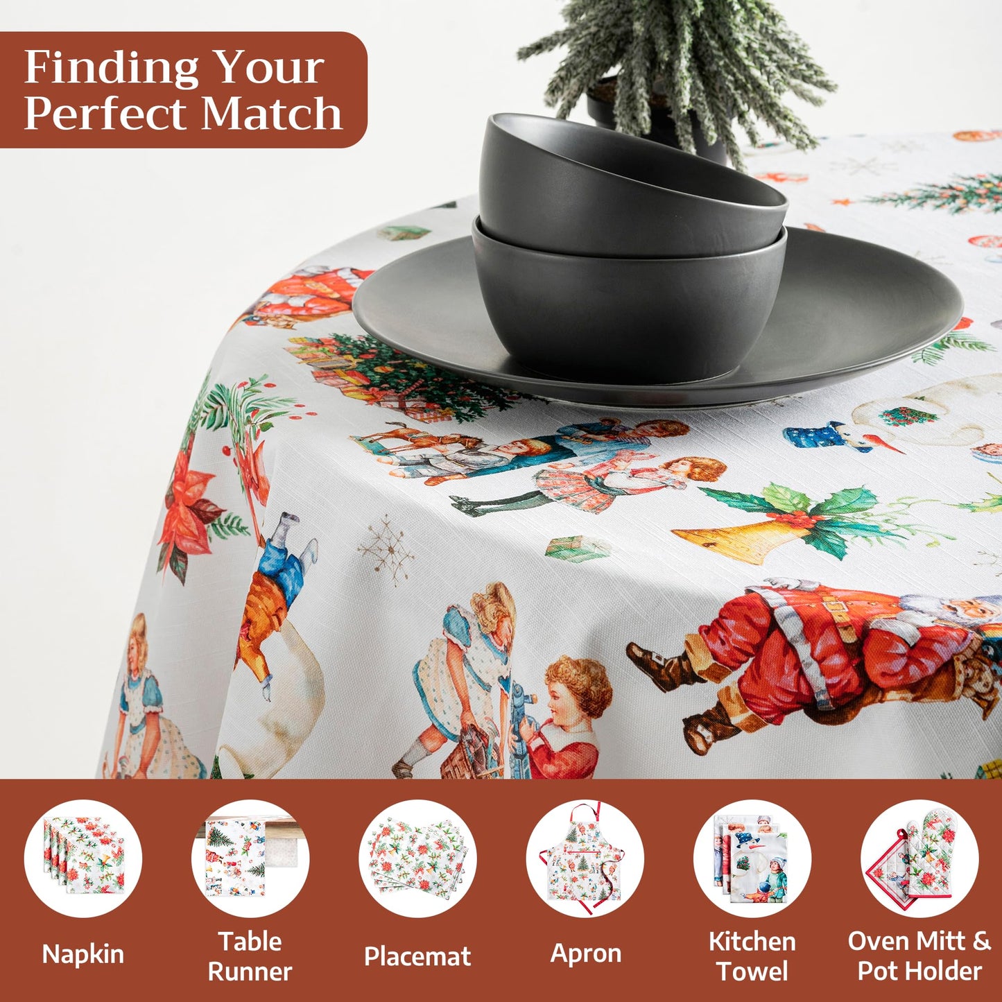 Maison d' Hermine Table Cloth Round Table 100% Cotton 63 Inches Fall Tablecloth Reusable Everyday Use for Thanksgiving Christmas Decorations Dining Farmhouse Party (Chromo)