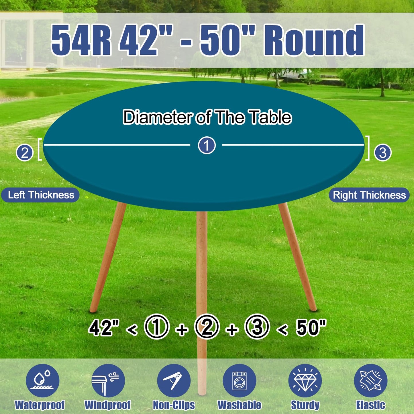 Moosfor Round Spandex Tablecloth, Elastic Fitted Waterproof Tablecloths for 42"-50" Tables, Stretch Washable Picnic Table Cover for Camping, Dining, Indoor and Outdoor,Peacock Blue