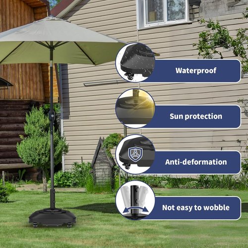 Heavy Duty Patio Umbrella Base by [Brand Name] - Fillable 100lb Mobile Stand with Wheels | Windproof Outdoor Holder for Deck, Poolside, Lawn