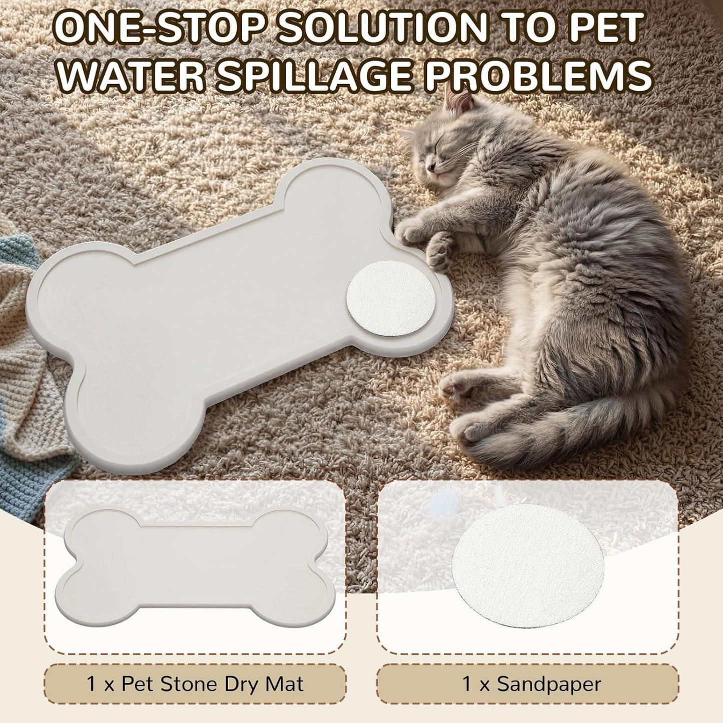 **Stone Dry Mat | 16" x 10" Diatomaceous Earth Pet Feeding Mat - Quick Drying, Non-Slip, Waterproof for Cats & Dogs**