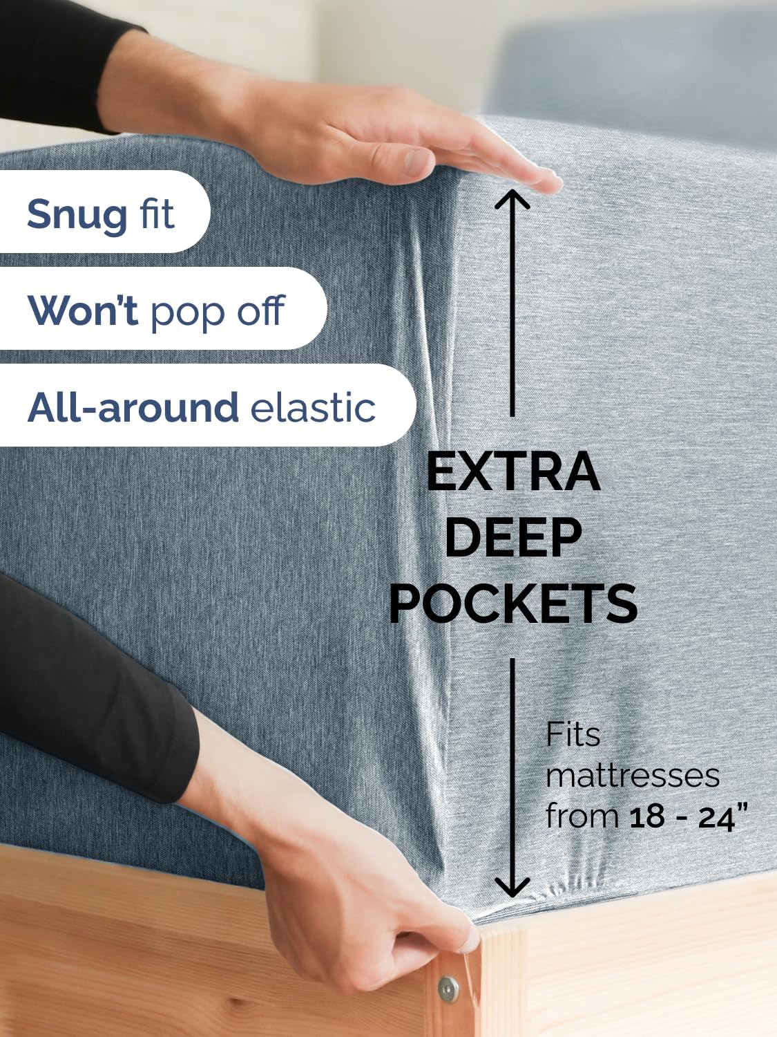 Skiennix Extra Deep Full Sheet Set - 6-Piece Breathable Cooling Bedding - Soft, Wrinkle-Free Heathered Blue