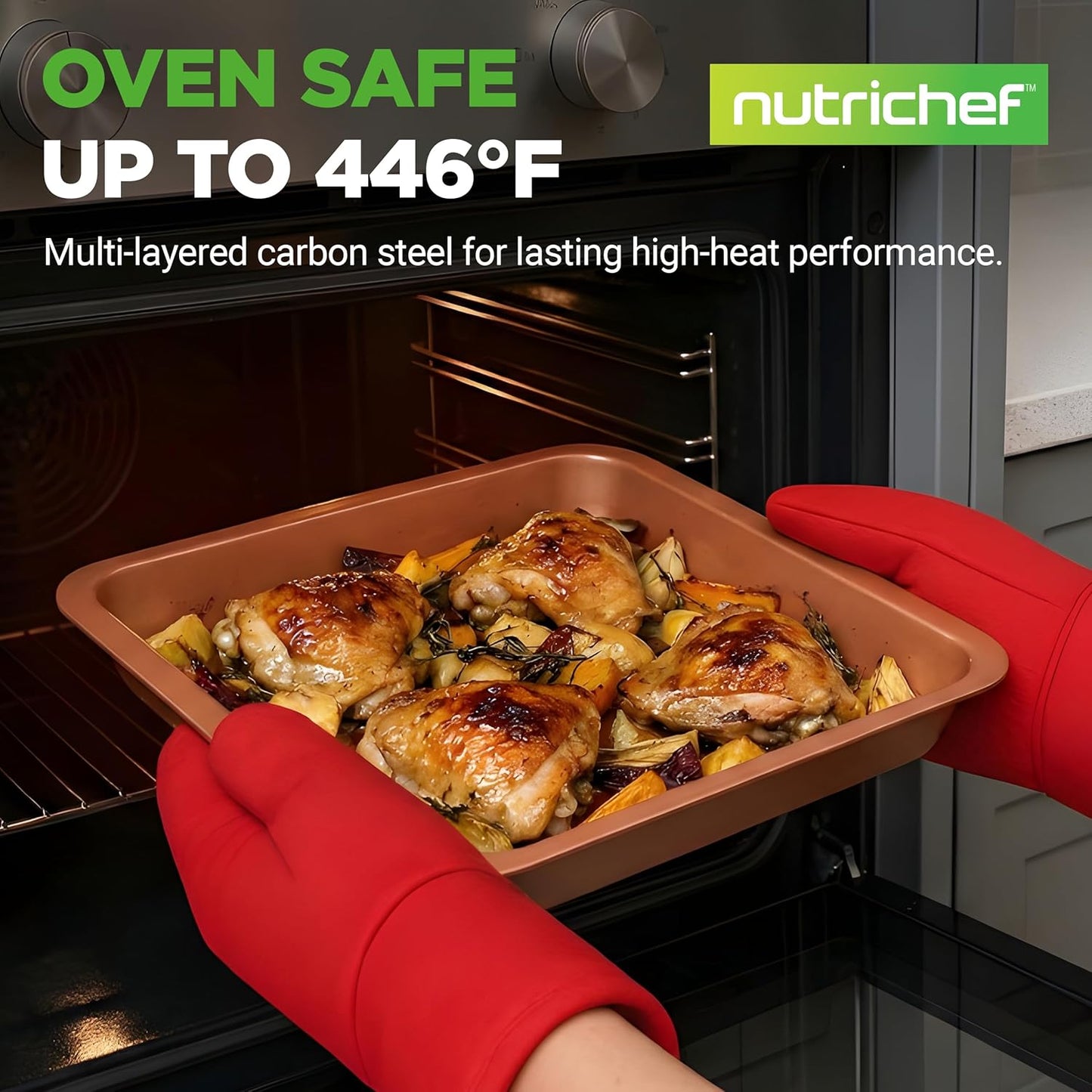 NutriChef 10-Piece Baking Pans Set | Deluxe Non-Stick Carbon Steel Bakeware, Dishwasher Safe, Gray Finish