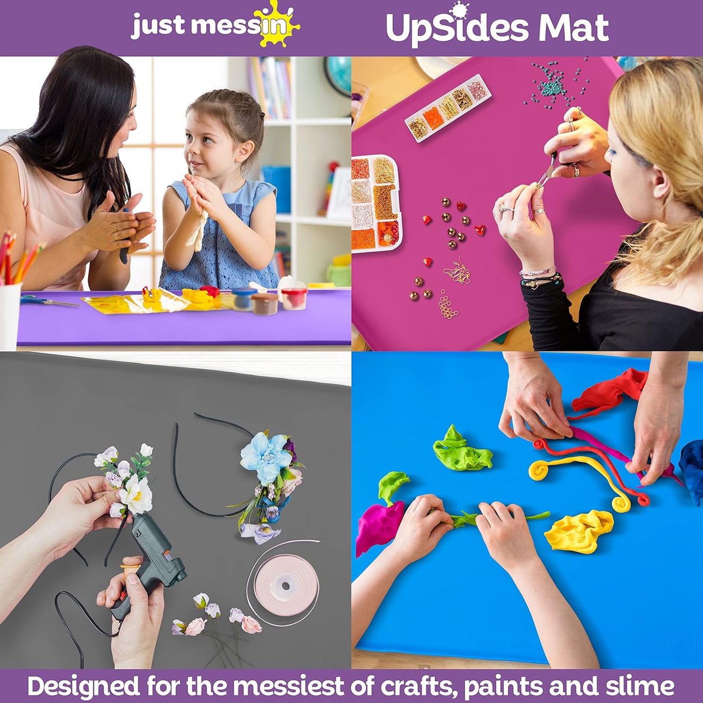 Just Messin’ Silicone Art Mat - Reusable Non-Slip Heat-Resistant Mat with Raised Edges | 16"x26", Gray
