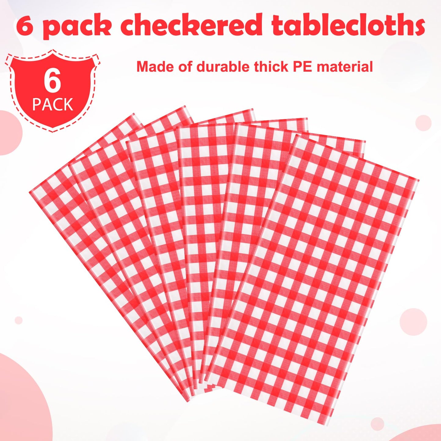 YIDAKO 6pcs 54X108inch Red Checkered Tablecloth,Red Gingham Tablecloths Buffalo Plaid Disposable Plastic Table Covers for Birthday Baby Shower Bridal Wedding Party Birthday Decorations