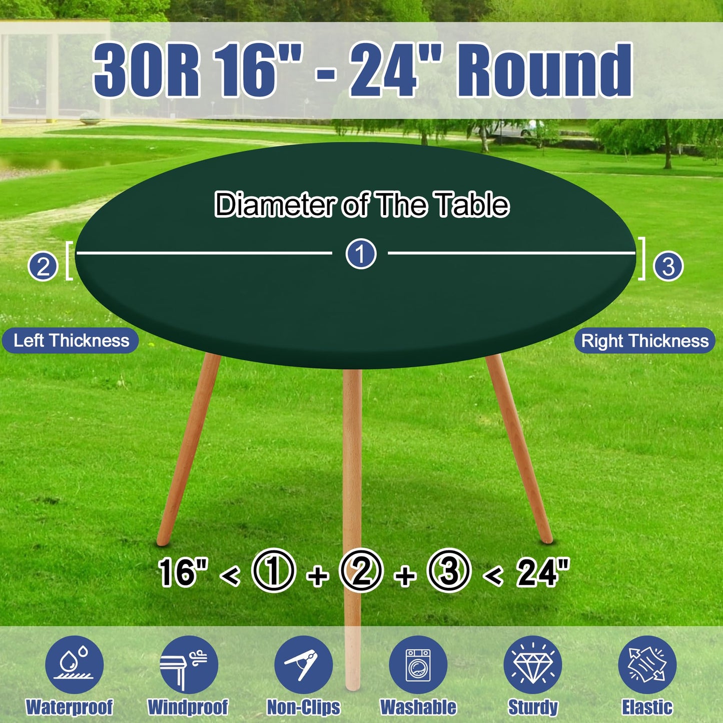 Moosfor Round Spandex Tablecloth, Elastic Fitted Waterproof Tablecloths for 18"-24" Tables, Stretch Washable Picnic Table Cover for Camping, Dining, Indoor and Outdoor, Hunter Green