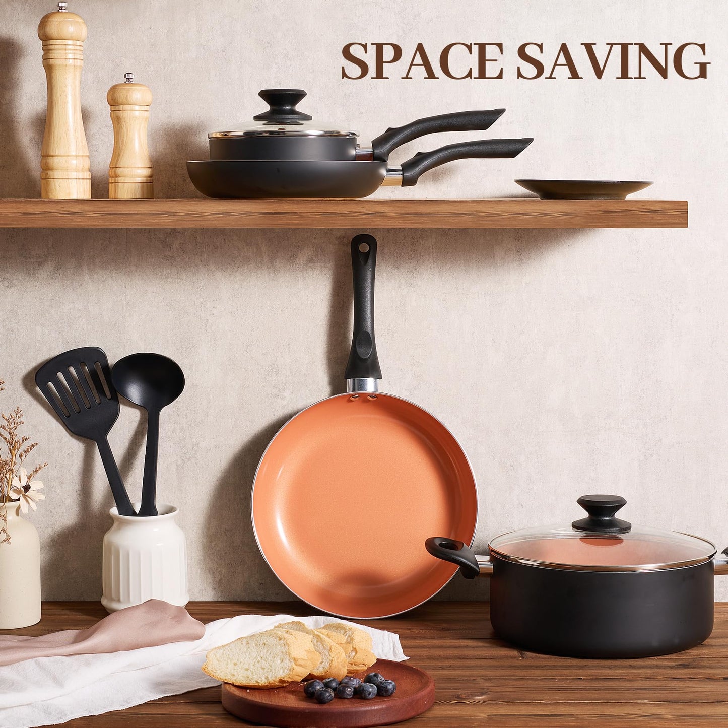 BECIGAR Ceramic Pots and Pans Set, 15PCS Nonstick Set Ceramic Cookware Set, Nonstick Pan Pots and Pans Set Non Stick Cookware set (With-Induction)