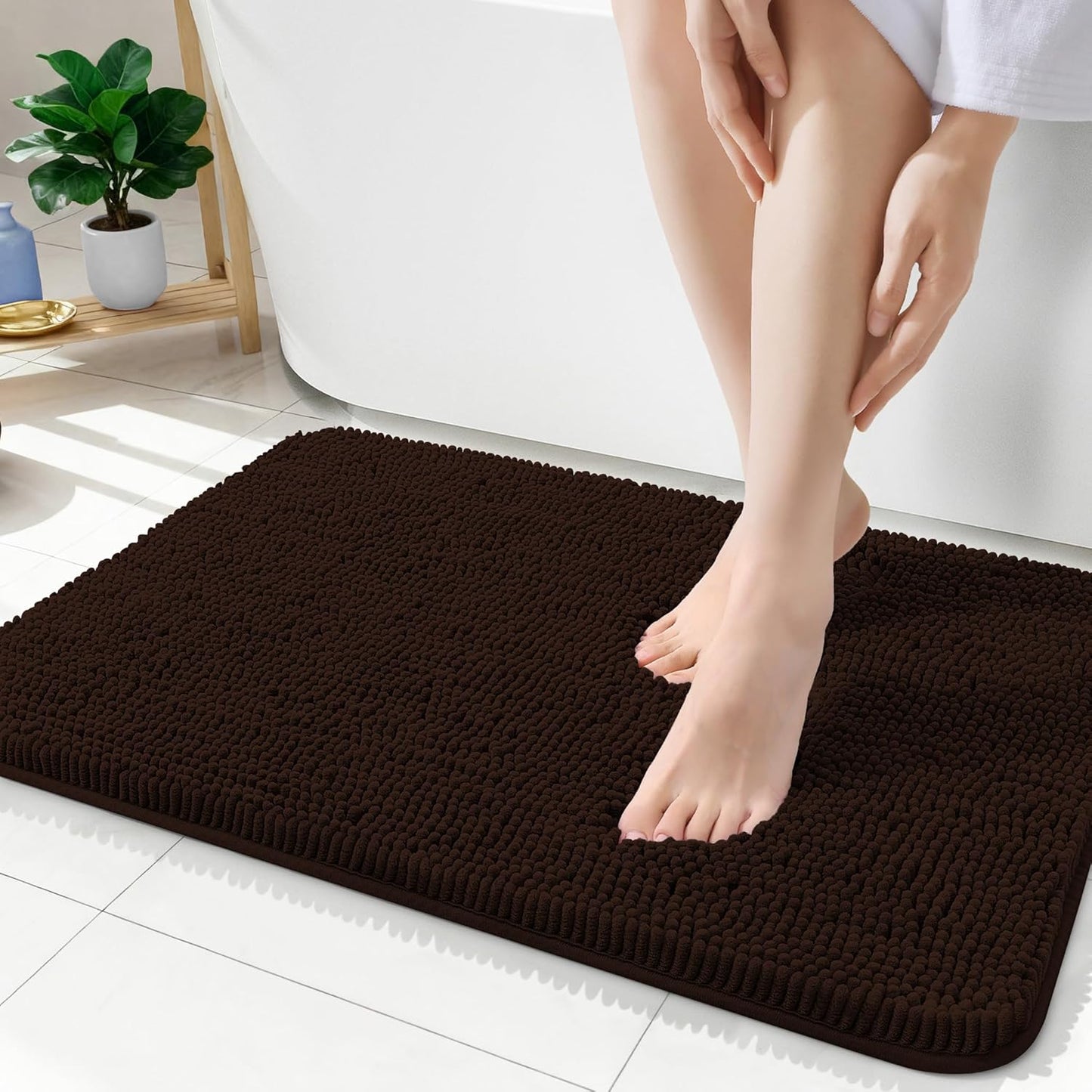 OLANLY Bathroom Rugs - Extra Soft Chenille Bath Mats with Rubber Backing | 35x24 Inches, Quick Dry, Machine Washable, Brown