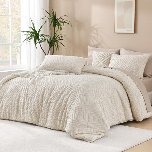 Andency Beige California King Comforter Set, 3 Pieces Cream Boho Tufted Cal King Bedding Set & Collections, Soft Lightweight Down Alternative Bed Set (104x96In, 2 Pillowcases)