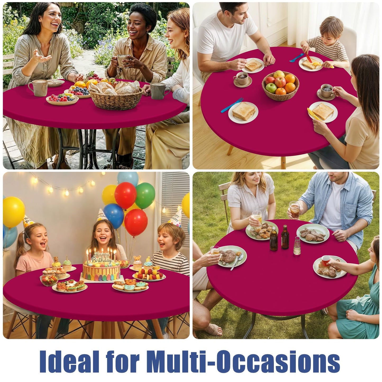 Moosfor Round Spandex Tablecloth, Elastic Fitted Waterproof Tablecloths for 42"-50" Tables, Stretch Washable Picnic Table Cover for Camping, Dining, Indoor and Outdoor, Fuchsia
