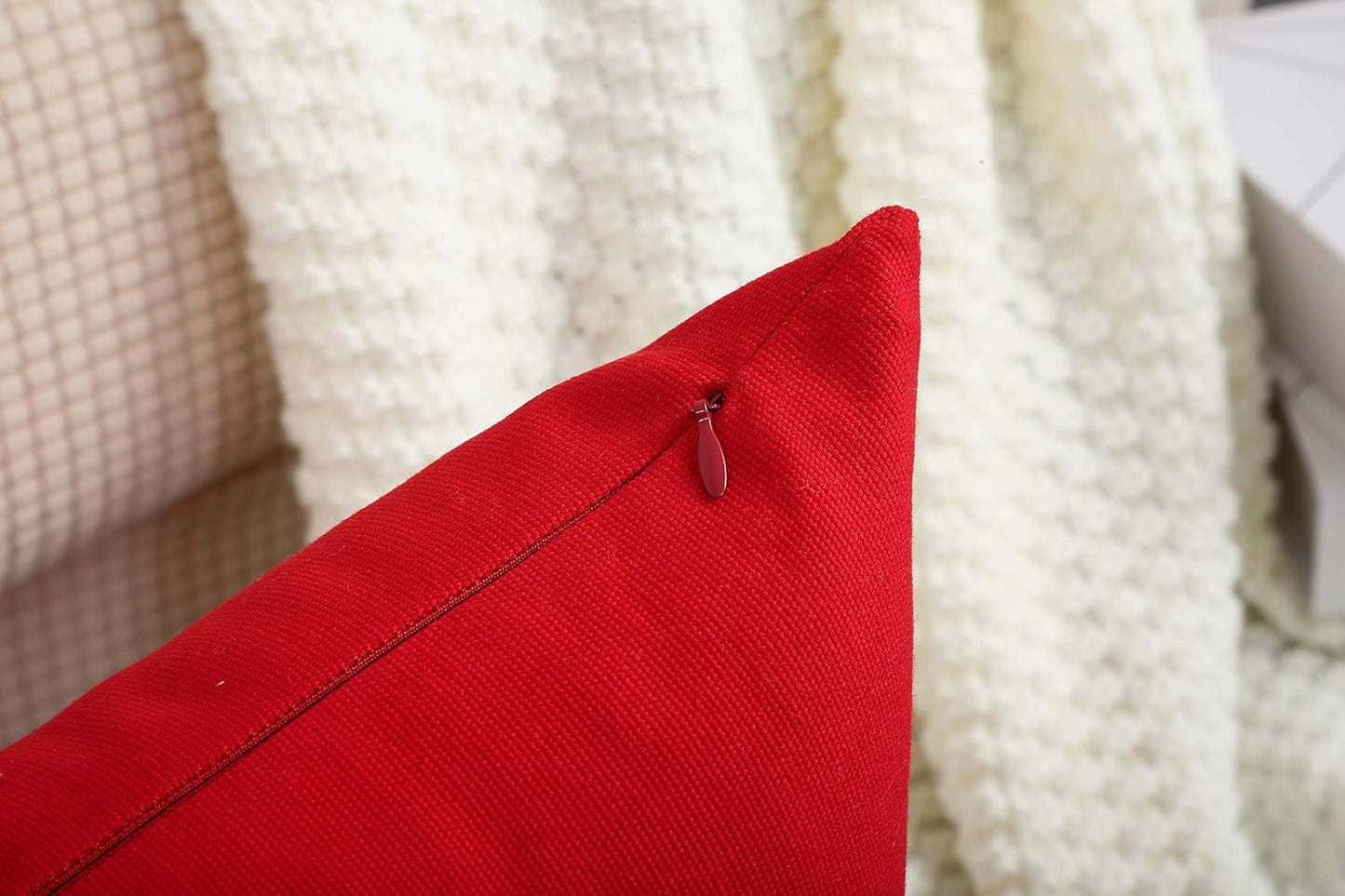 Red 100% Cotton Canvas Throw Pillow Covers - Handmade Decorative 12"x20" Shams