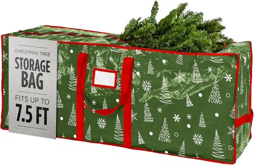 Christmas Tree Storage Bag | Durable Waterproof Zippered Bag for 7.5 Foot Artificial Tree - Protects Against Dust & Moisture (Green Printed)