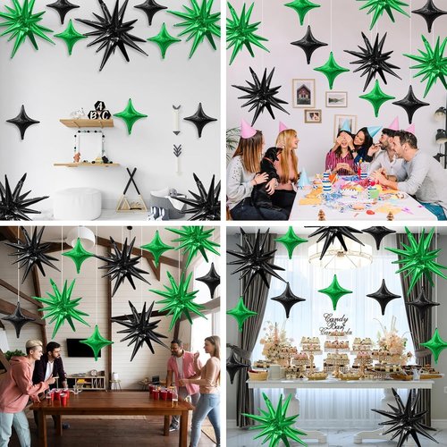 Black Green Star Balloons by [Brand Name] - 6 Pcs 22-Inch Explosion & 10 Pcs 10-Inch Kit for Celebrations