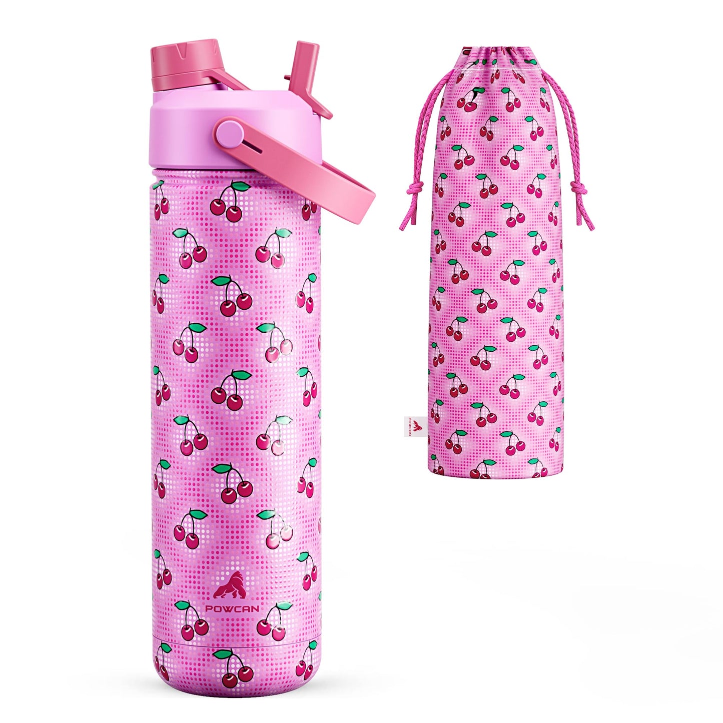 POWCAN 26 oz Insulated Water Bottle with 2-in-1 Straw and Spout Lid, Keep Cold 24H, Leak-Proof, Fits in Car Cup Holder, Stainless Steel Water Bottle for Sports, Travel, Gift and School (Cherry Pop)