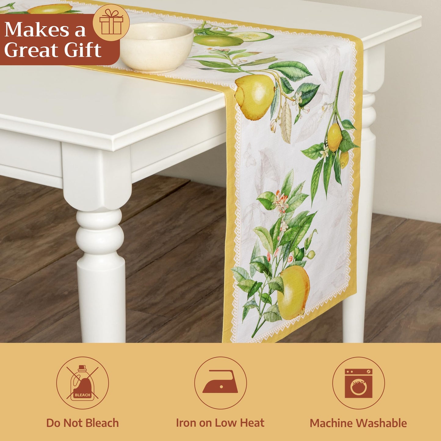 Maison d' Hermine Table Runner 100% Cotton Single Layer Table Runners 72 inches Long Decorative for Home Kitchen Dining Party Gifts for Mothers Day Spring Summer (Limoncello)