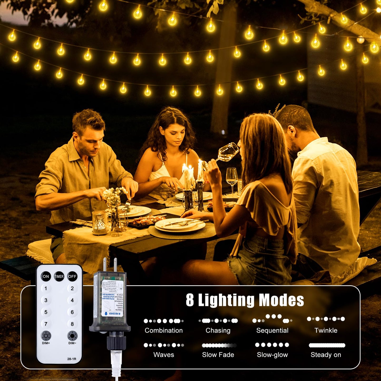 Minetom Crystal Globe String Lights Plug in - 66 ft 200 LED Globe Fairy String Lights with Remote and Timer, Waterproof for Bedroom Tent Loft Bed Window Porch Patio Wedding Holiday Decor, Warm White