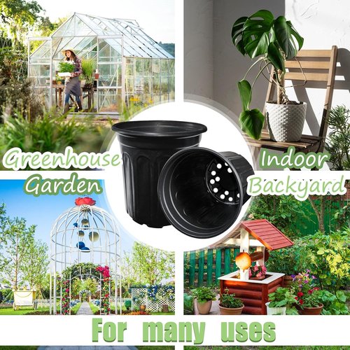 Jgalnim 60-Pack 1 Gallon Nursery Plant Pots - Durable Flexible Plastic Seedling Containers for Succulents & Cuttings | Black